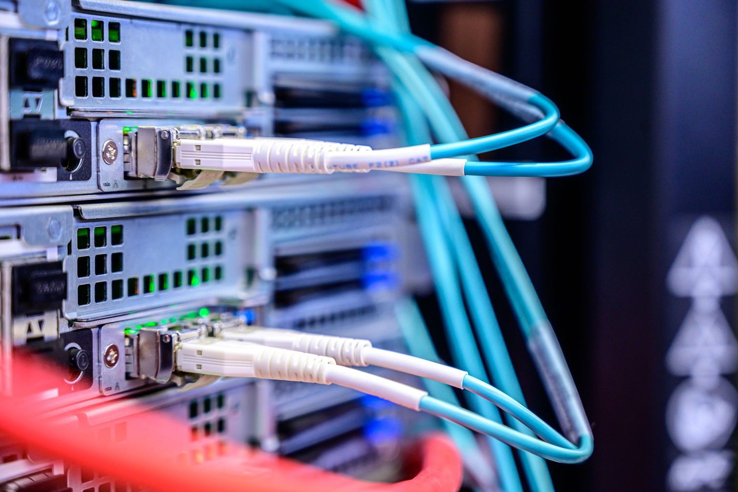 Netzwerkkabel an den Anschlüssen eines Switches